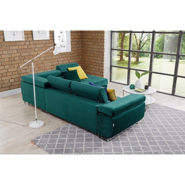 Colțar verde extensibil/cu spațiu de depozitare cu tapițerie din catifea (cu colț pe partea dreaptă/în formă de ”L”) Anton – ELTAP-image-4