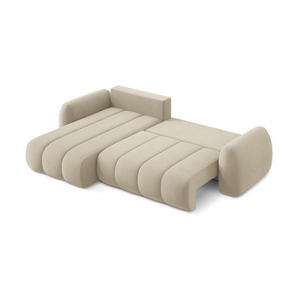 Colțar maro deschis extensibil/cu spațiu de depozitare cu tapițerie din țesătură bouclé (cu colț pe partea stângă/cu șezlong) Pele – Makamii-image-4