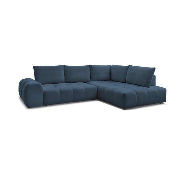 Colțar albastru închis extensibil/cu spațiu de depozitare cu tapițerie din chenille (cu colț pe partea dreaptă/în formă de ”L”) Everest – Bobochic Paris-image-3