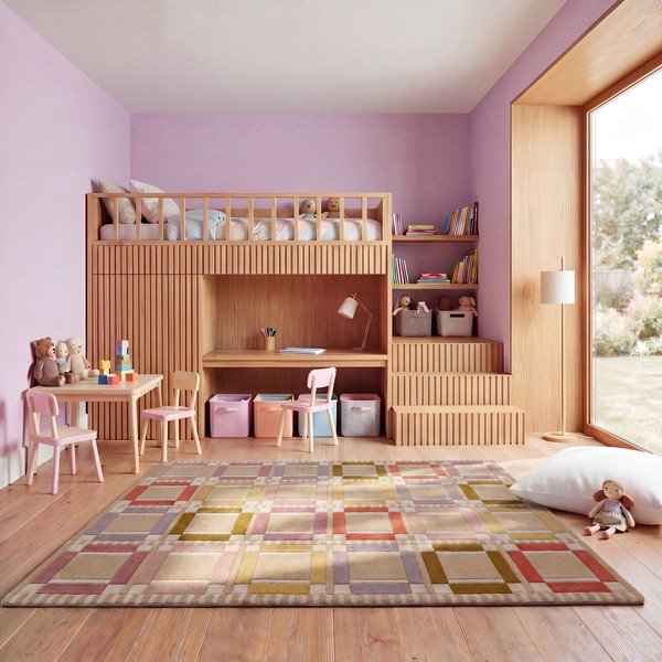 Covor în culoare naturală țesut manual din lână 140x200 cm Quadro Wool – Flair Rugs-image-2