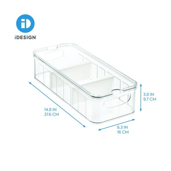 Cutie depozitare transparentă cu capac și 3 compartimente iDesign, 38 x 16 cm-image-2