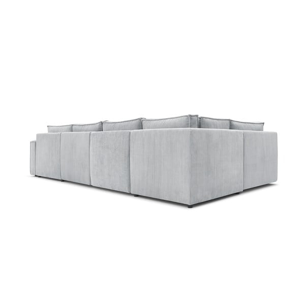 Colțar gri deschis cu tapițerie din catifea reiată  (cu colț pe partea stângă /în formă de "U") Nihad modular – Bobochic Paris-image-4