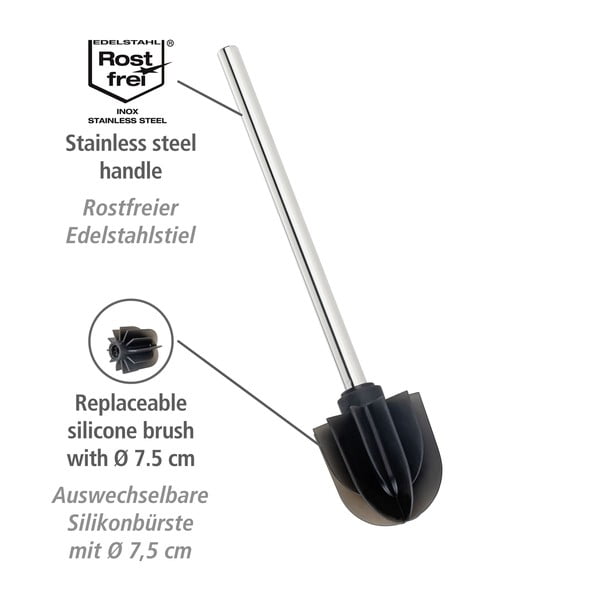 Perie WC din silicon cu suport Wenko, negru-image-2