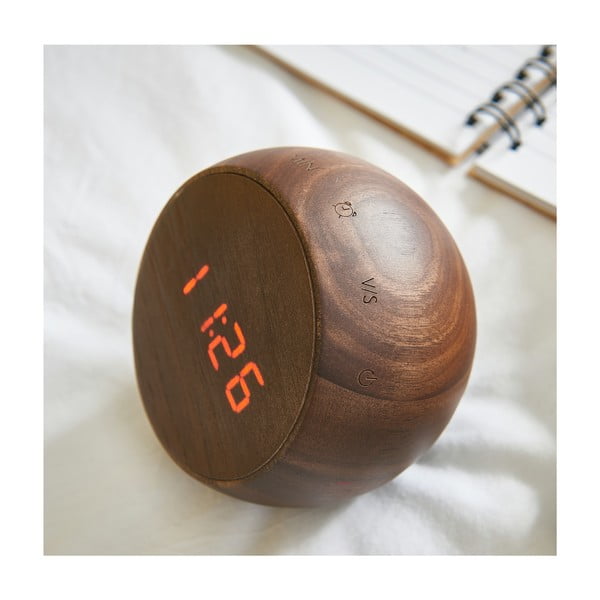 Ceas deșteptător din lemn de nuc cu afișaj LED Gingko Tumbler Click