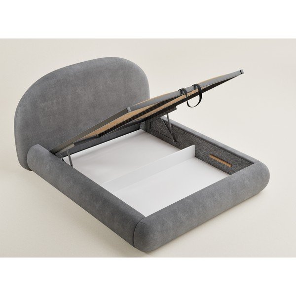 Pat matrimonial gri tapițat cu spațiu de depozitare cu somieră 160x200 cm Maumere – Maison de Rêve-image-1