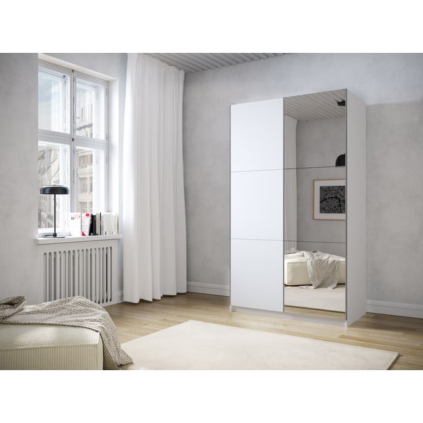 Dulap alb cu oglindă și uși glisante 122x215 cm Lisburn - Cosmopolitan Design-image-1