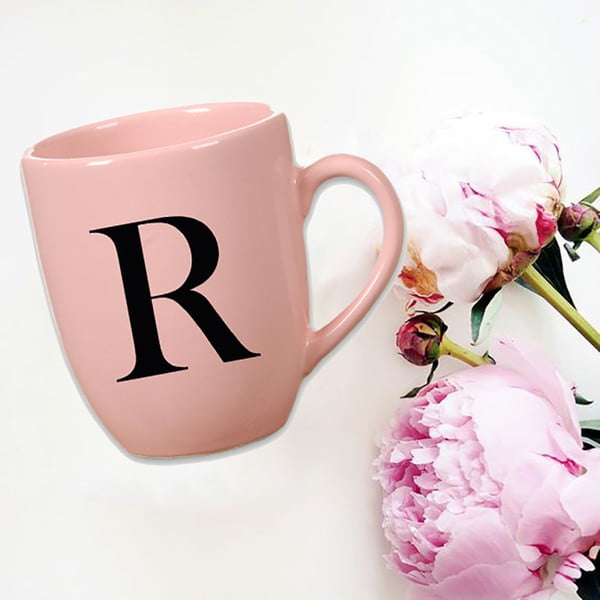 Cană din ceramică Vivas Letter R, 330 ml, roz