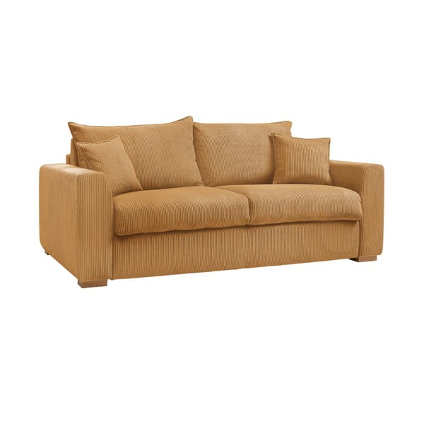 Canapea galben-muștar extensibilă cu tapițerie din catifea reiată  225 cm Augustin – Bobochic Paris-image-3