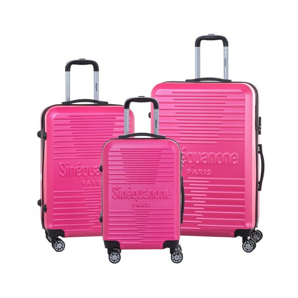 Set 3 valize călătorii pe roți cu încuietoare SINEQUANONE, roz