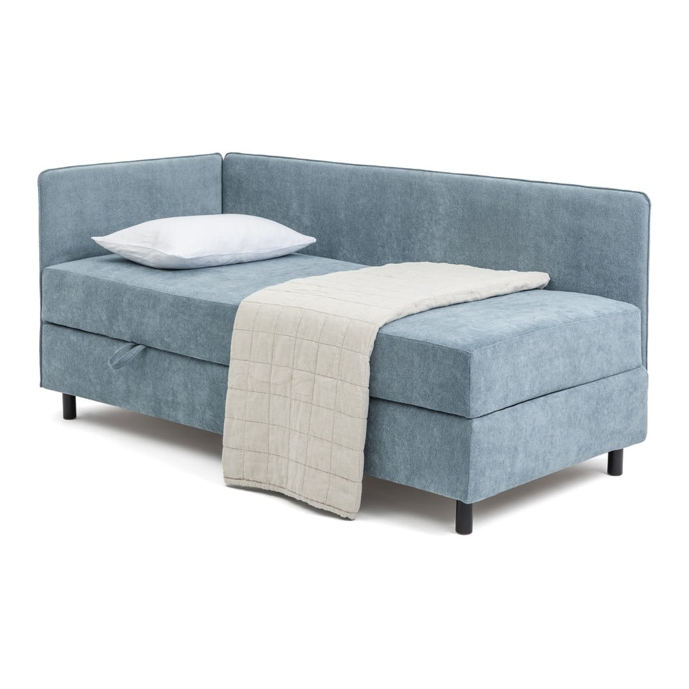 Pat albastru tapițat cu spațiu de depozitare cu saltea 120x200 cm Avela – Bonami Selection