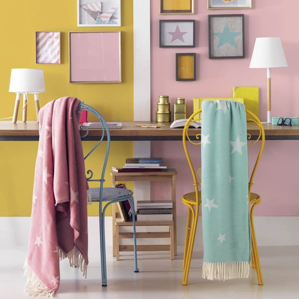 Pled din amestec de bumbac Euromat Stars 140 x 180 cm, turcoaz-image-1