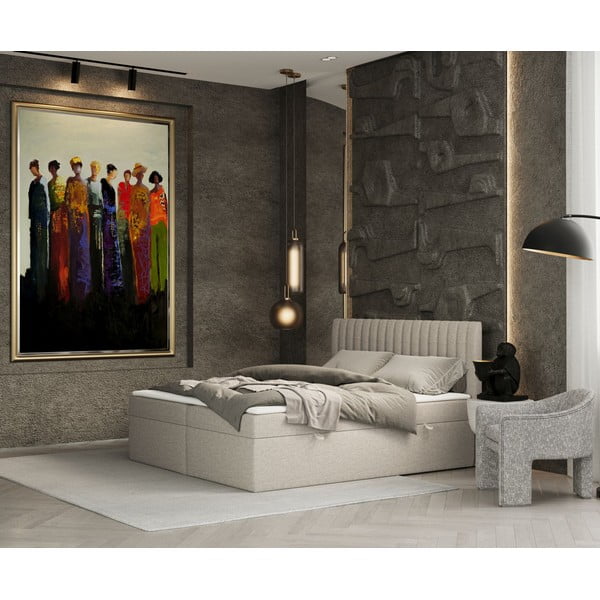 Pat boxspring bej cu spațiu de depozitare 140x200 cm Spencer – Maison de Rêve-image-4