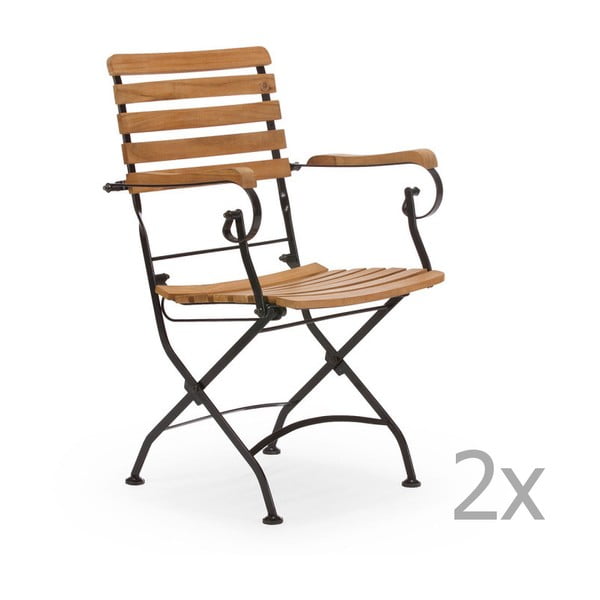 Set 2 scaune de grădină din lemn de salcâm și cu structură neagră SOB