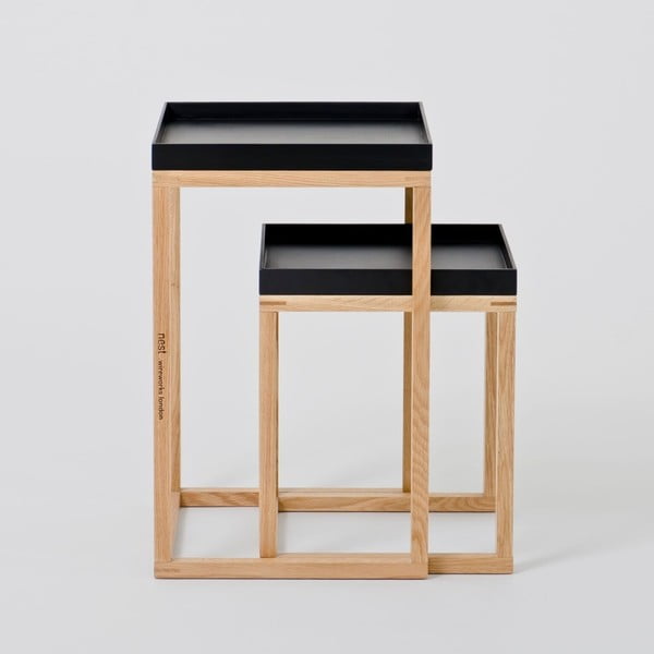 Set 2 măsuțe auxiliare cu blat negru Wireworks Oak-image-2