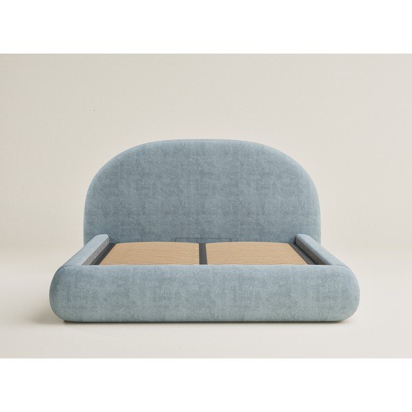 Pat matrimonial albastru deschis tapițat cu spațiu de depozitare cu somieră 180x200 cm Maumere – Maison de Rêve-image-1