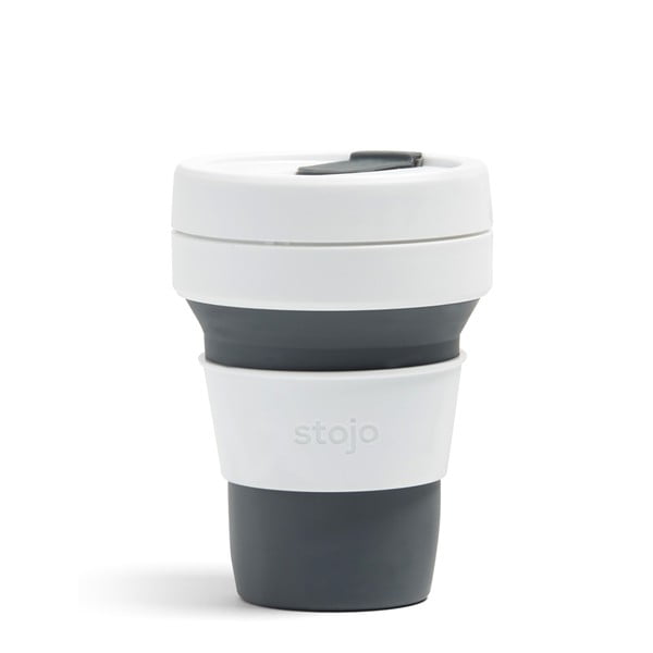 Cană de călătorie pliabilă Stojo Pocket Cup, 355 ml, alb-gri