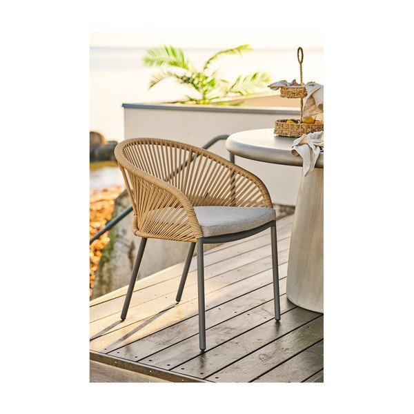 Scaun de grădină bej din metal/capitonat Novella – House Nordic-image-1