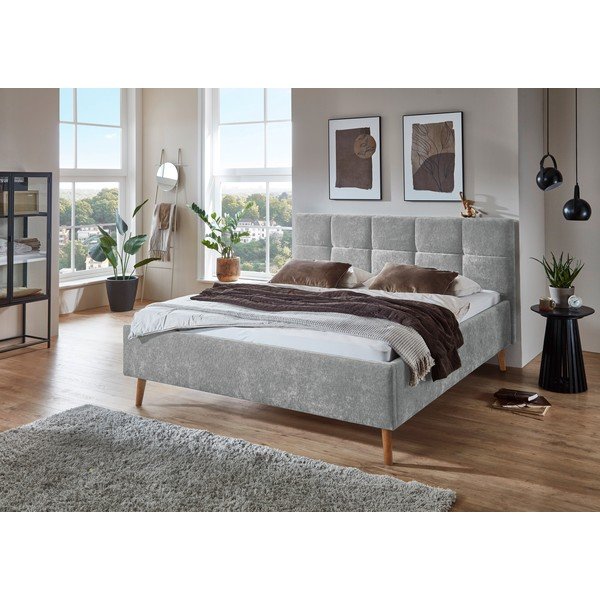 Pat matrimonial gri tapițat cu spațiu de depozitare cu somieră 180x200 cm Nova – Meise Möbel-image-1