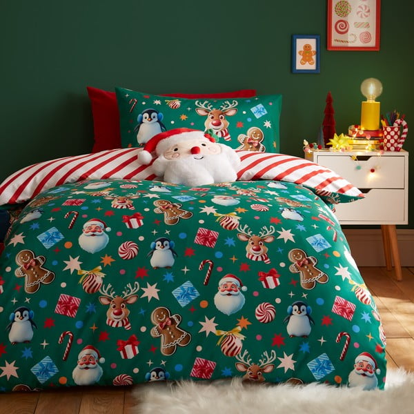 Lenjerie de pat verde pentru pat dublu 200x200 cm Christmas Icons – Catherine Lansfield