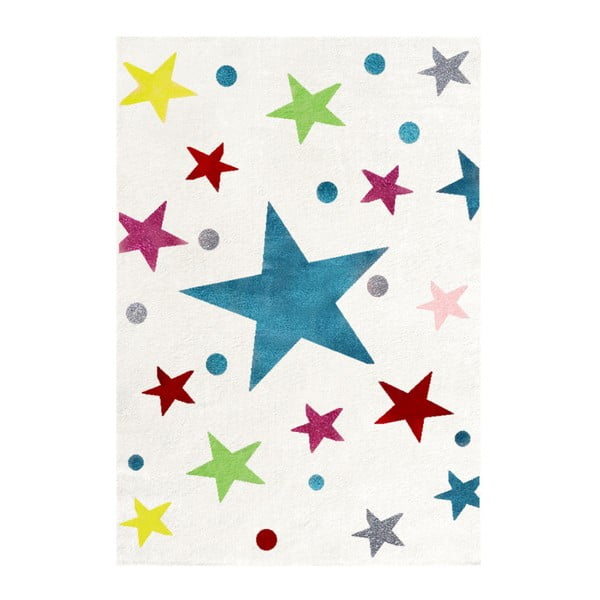 Covor pentru copii cu stele colorate Happy Rugs Stars, 80 x 150 cm, alb