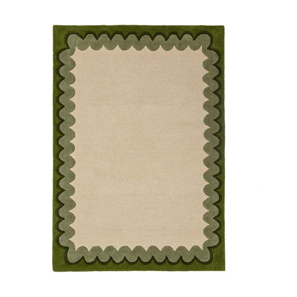 Covor verde/în culoare naturală țesut manual din lână 140x200 cm Wiggle Wool – Flair Rugs