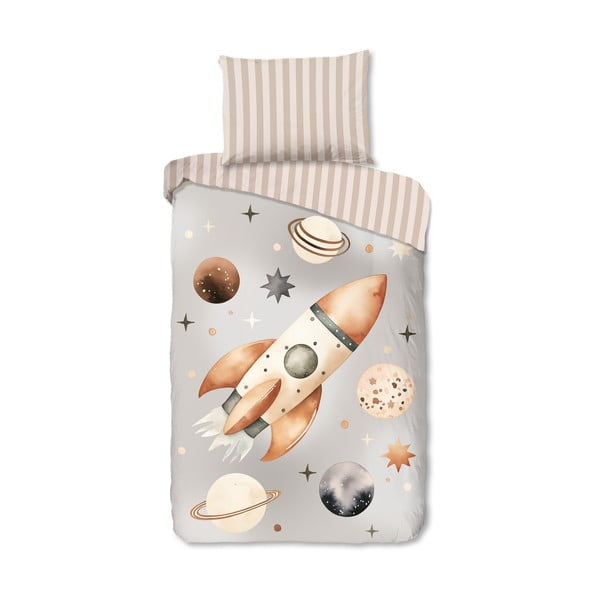 Lenjerie de pat pentru copii grej din bumbac pentru pat de o persoană 140x200 cm Explore – Good Morning