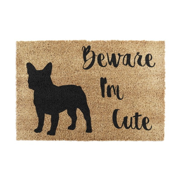 Covoraș de intrare din fibre de nucă de cocos 40x60 cm Beware I'm Cute French Bulldog – Artsy Doormats