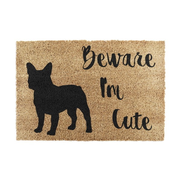 Covoraș de intrare din fibre de nucă de cocos 40x60 cm Beware I'm Cute French Bulldog – Artsy Doormats