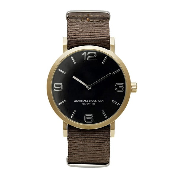 Ceas unisex South Lane Stockholm Signature Black Gold Big, curea maro