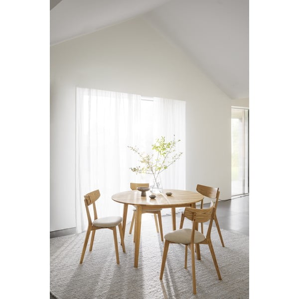 Masă de dining natural  rotundă extensibilă din lemn masiv de stejar ø 120 cm Filippa – Rowico-image-2