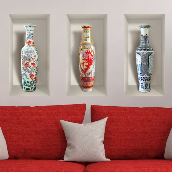 Set 3 autocolante 3D pentru perete Ambiance Ceramic Vases