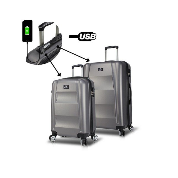 Set 2 valize cu roți și port USB My Valice LASSO Cabin & Medium, gri-image-2