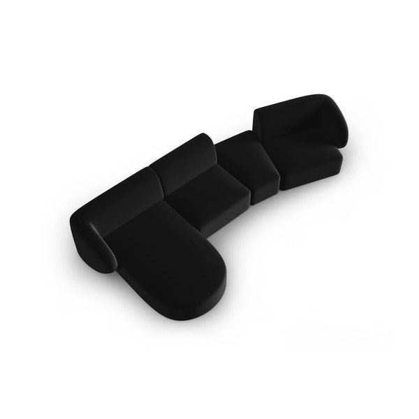 Colțar negru cu tapițerie din catifea (cu colț pe partea stângă, cu șezlong) Paolo – Milo Casa-image-1