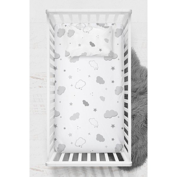 Cearceaf pentru copii alb din bumbac ranforcé pentru pătuț cu elastic 70x120 cm Bulut – Mijolnir-image-1