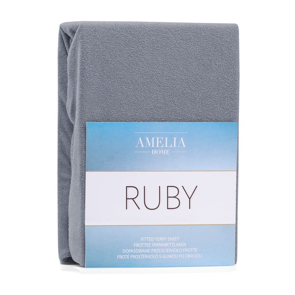 Cearceaf gri din frotir cu elastic 180x200 cm Ruby – Restilo-image-1