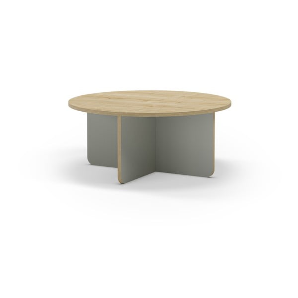 Măsuță de cafea verde-deschis/în culoare naturală rotundă cu blat cu aspect de lemn de stejar ø 80 cm Hillary – Marckeric