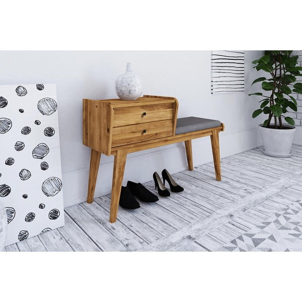 Bancă cu sertare din lemn de stejar cu șezut gri deschis Retro - The Beds-image-1