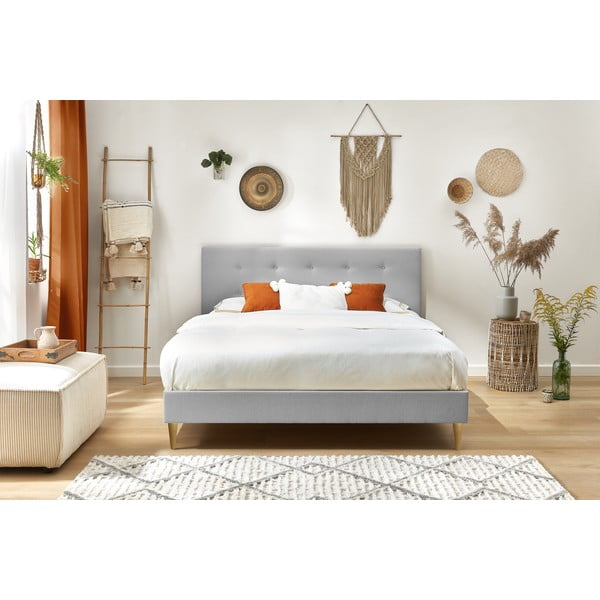 Pat matrimonial 180x200 cm gri deschis tapițat cu somieră Rory – Bobochic Paris-image-4