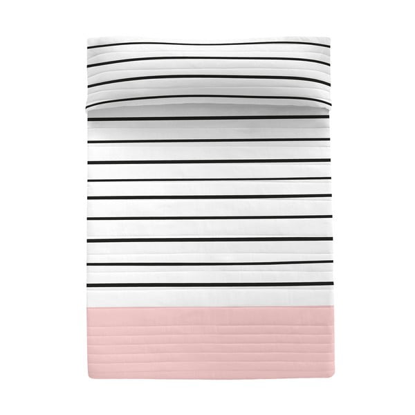 Cuvertură negru-alb-roz matlasată din bumbac 240x260 cm Blush – Blanc