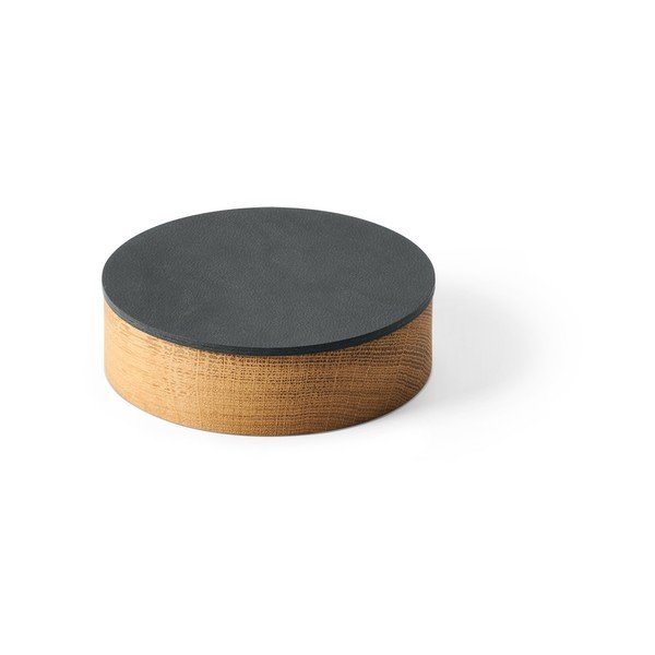 Cutie de depozitare gri antracit-în culoare naturală din lemn și din piele ecologică cu capac, decorativă ø 11x3,5 cm Circle Nupo – LIND DNA
