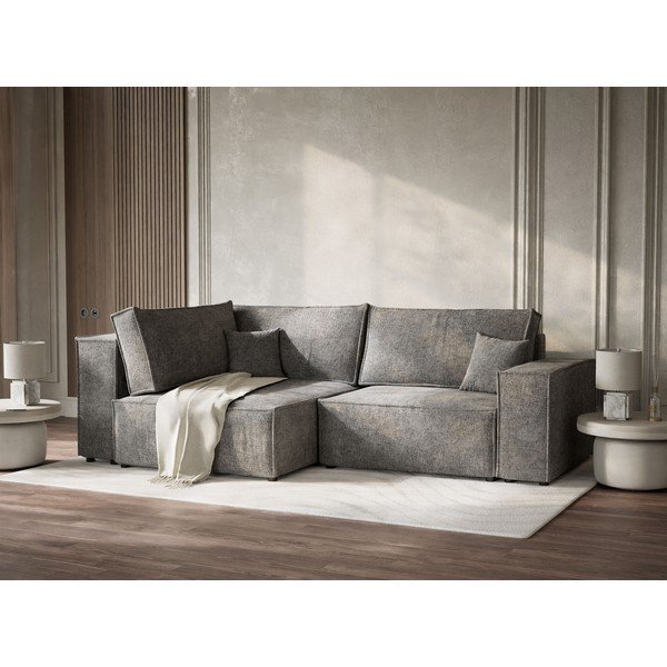 Colțar gri extensibil/cu spațiu de depozitare cu tapițerie din chenille (cu colț pe partea stângă/în formă de ”L”) Tonga – Maison de Rêve-image-4