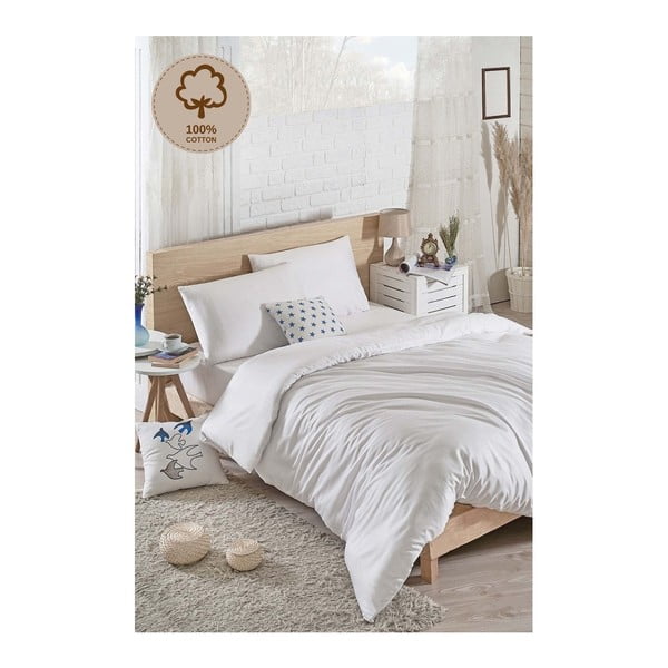 Set lenjerie de pat din bumbac pentru pat dublu Ranforce Clean White, 200 x 220 cm