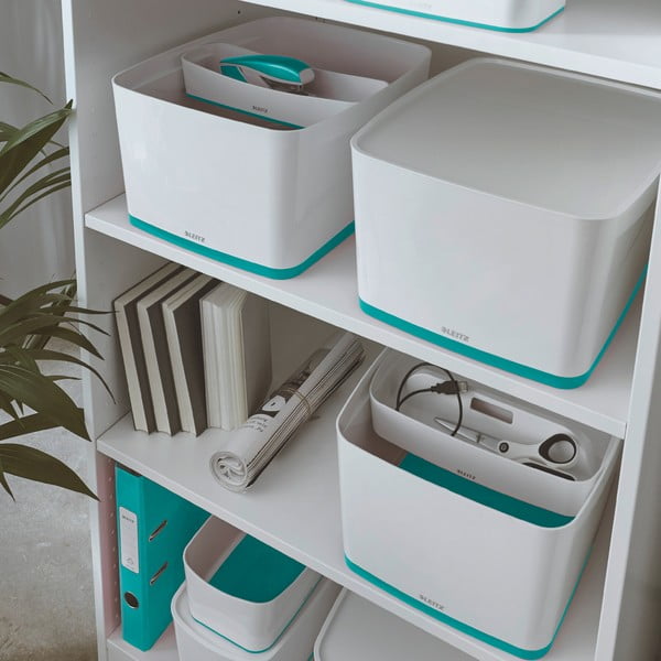 Cutie depozitare cu capac Leitz Office, volum 18 l, alb - turcoaz-image-1