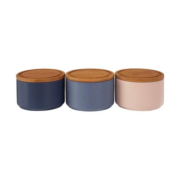 Set 3 boluri din ceramică cu capac din bambus Premier Housewares, 4,5 dl