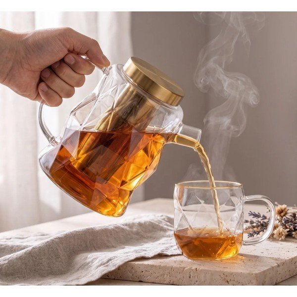 Ceainic auriu cu filtru din sticlă 1,3 l Geo – Vialli Design-image-2