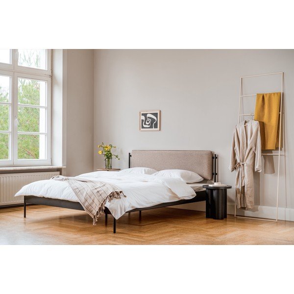 Pat matrimonial negru tapițat din oțel cu somieră 180x200 cm Eton Basic – noo.ma-image-1