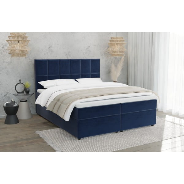 Pat boxspring albastru închis cu spațiu de depozitare 180x200 cm Flip – Ropez-image-1