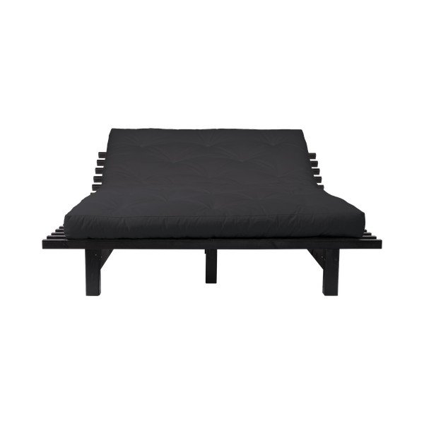 Pat dublu din lemn de pin cu saltea Karup Design Blues Double Latex Black/Black, 140 x 200 cm-image-1