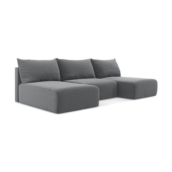 Colțar gri extensibil/cu spațiu de depozitare cu tapițerie din catifea (în formă de "U") Kalena – Makamii-image-2