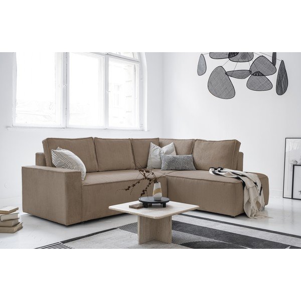 Colțar bej extensibil cu tapițerie din catifea reiată  (cu colț pe partea dreaptă) Brave Dave – Miuform-image-3